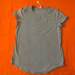 Lululemon Love Crew Shirt Women 6 Black White Stripe Neck Short Sleeve Tee Top